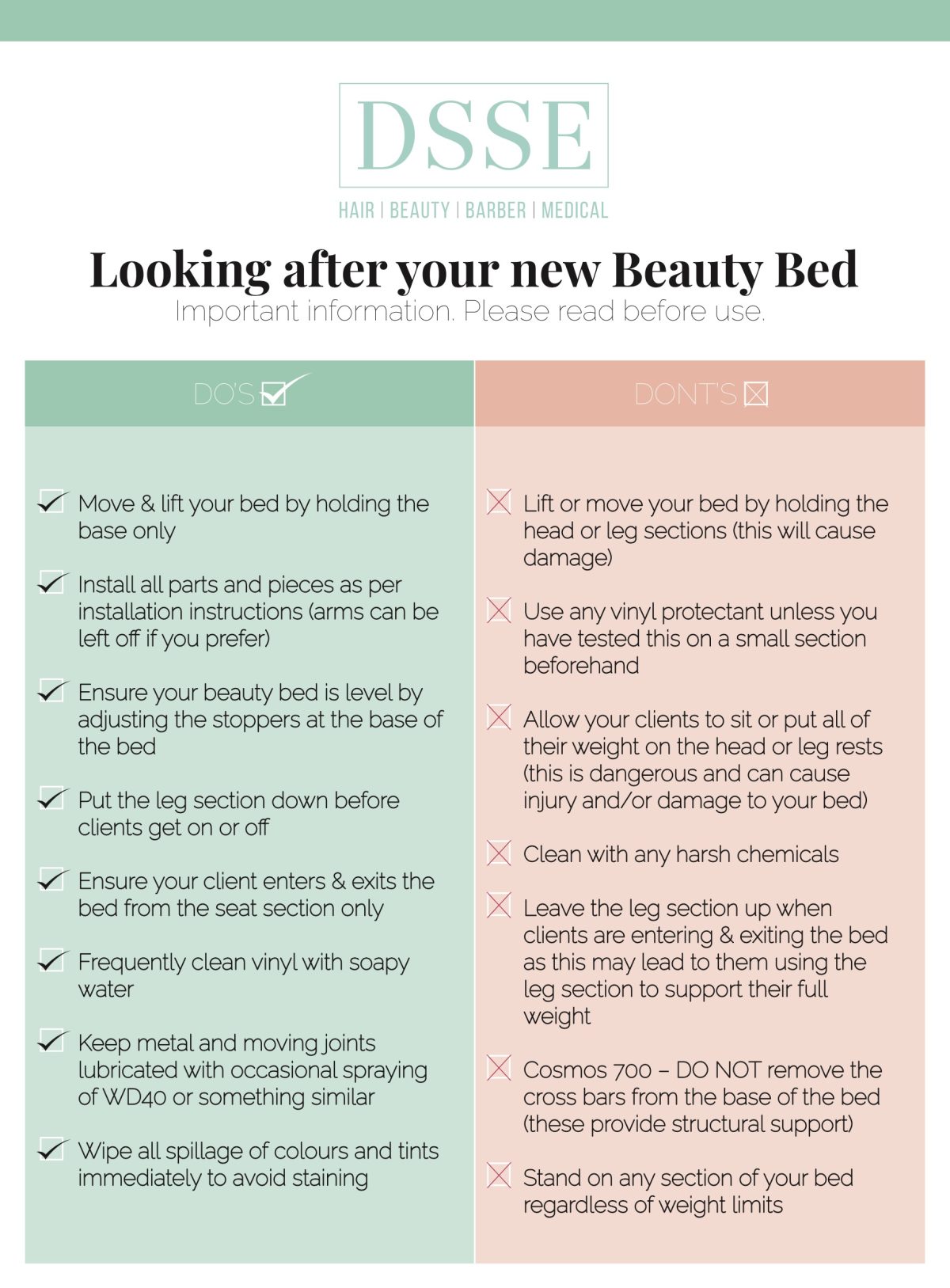 beauty bed care guide from dsse
